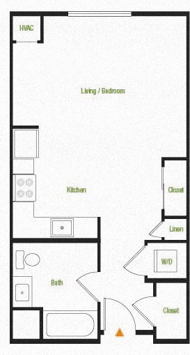 A1-1/B/C – 0 Bedroom 1 Bath Floor Plan Layout – 537 Square Feet